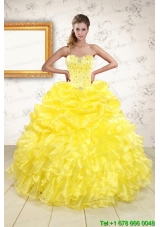 Popular Sweetheart Yellow 2015 Quinceanera Dresses with Beading