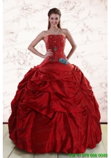 2015 Beaded Strapless Cheap Quinceanera Dresses with Pick Ups