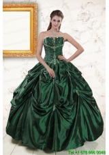 2015 Brand Cheap Appliques Quinceanera Dresses in Dark Green