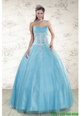 2015 Cheap Aqua Blue Quinceanera Dresses with Beading and Appliques