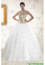 2015 Cheap Tulle Strapless Sequins White Quinceanera Dresses
