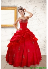 2015 Custom Made Beading Sweetheart Red Quinceanera Dresses