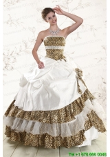 2015 Custom Made Leopard Quinceanera Dresses with Hand Made Flower