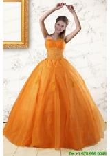 2015 Custom Made Orange Quinceanera Dresses with Appliques