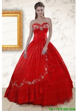 2015 Custom Made Sweetheart Red Puffy Quinceanera Dresses with Embroidery