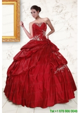 2015 Wine Red Sweetheart Custom Made Quinceanera Dresses with Embroidery