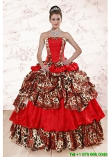 Leopard Multi Color 2015 Custom Made Quinceanera Dresses with Strapless