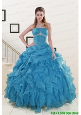 2015 In Stock Strapless Quinceanera Dresses with Beading and Ruffles