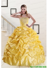 Beading Strapless 2015 In Stock Quinceanera Dresses with Sweep Train