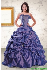 2015 In Stock Beaded and Pick ups Purple Quinceanera Dresses with Brush Train