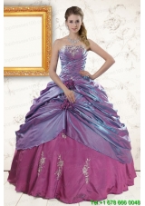 2015 In Stock Purple Appliques Quinceanera Dresses with Strapless