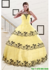 2015 Light Yellow  In Stock Quinceanera Dress with Appliques and Ruffled Layers