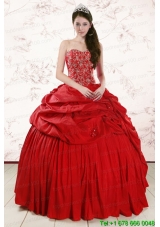2015 Red In Stock Sweetheart Beading Quinceanera Dresses