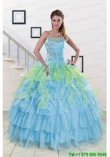 In Stock Strapless 2015 Quinceanera Dresses with Beading
