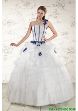 In Stock White One Shoulder Hand Made Flower Quinceanera Dress for 2015