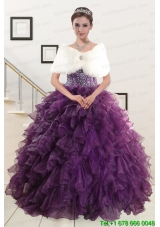 2015 Most Popular Beading and Ruffles Quinceanera Dresses in Purple
