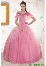 2015 Most Popular Pink Quinceaneras Dresses with Appliques and Beading