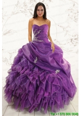 2015 Most Popular Purple Ball Gown Quinceanera Dress with Appliques and Ruffles