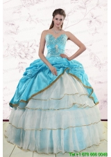 2015 Most Popular Sweetheart Aqua Blue Quinceanea Dresses with Beading