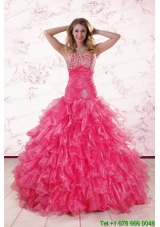 2015 Most Popular Sweetheart Hot Pink Quinceanera Dresses with  Ruffles