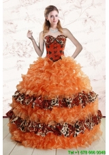 2015 Most Popular Sweetheart Leopard Quinceanera Dresses in Orange