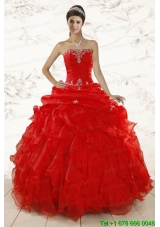 2015 Red Ball Gown Strapless New Style Sweet 15 Dresses with Beading and Ruffles