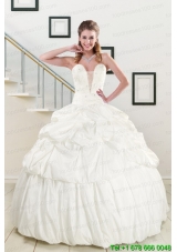 2015 White Taffeta Most Popular Dresses For Quinceanera with Beading and Pick Ups