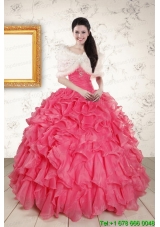 Beading and Ruffles 2015 New Style Hot Pink Quinceanera Dresses with Strapless