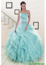 Beading and Ruffles Most Popular Quinceanera Dresses in Turquoise for 2015