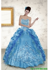 Most Popular Sweetheart Embroidery Sweet 16 Dress in Blue