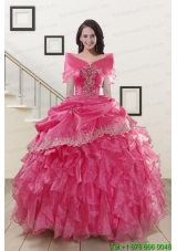 2015 New Style Appliques and Ruffles Quinceanera Gowns in Hot Pink