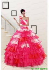 2015 One Shoulder New Style Quinceanera Dresses in Multi Color