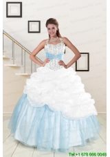 2015 White and Blue Ball Gown New Style Quinceanera Dress with Halter