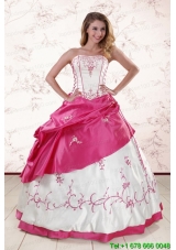 New Style Embroidery Sweet 15 Dresses in White and Hot Pink