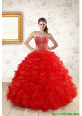 Sweetheart Beading New Style Red Quinceanera Dresses for 2015