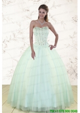 2015 Light Blue Pretty Sweet 15 Dresses with Beading
