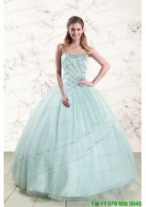 2015 Pretty Apple Green Quinceanera Dresses with Reinstones