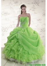 2015 Pretty Strapless Appliques Quinceanera Dresses in Spring Green
