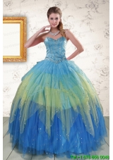 2015 Pretty Sweetheart Beading and Ruching Quinceanera Dresses in Multi Color