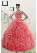 2015 Pretty Watermelon Red Sweet 15 Dress with Beading