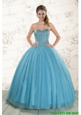Brand Pretty Ball Gown Beaded Quinceanera Dress in Baby Blue