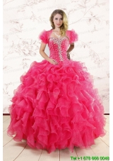 Hot Pink Ruffles and Beaded Pretty Quinceanera Dresses for 2015
