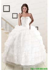 Pretty Appliques White Brush Train Quinceanera Dresses with Appliques and Pick Ups