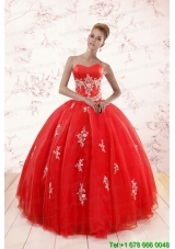 Pretty Red Puffy Quinceanera Dresses with Appliques
