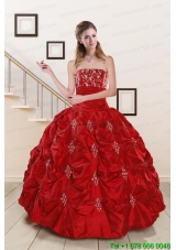 Pretty Sweetheart Appiques and Beaded 2015 Quinceanera Dresses in Red