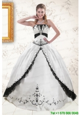 2015 Puffy Embroidery Quinceanera Dresses in White and Black