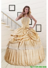 2015 Puffy New Champagne Quinceanera Dresses with Appliques