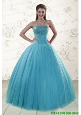 2015 Puffy Sweetheart Baby Blue Quinceanera Dresses with Appliques