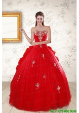 2015 Puffy Sweetheart Quinceanera Dresses with Appliques