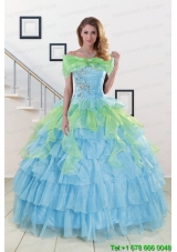 Puffy Beading Strapless Multi-color Quinceanera Dress for 2015